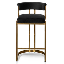 Load image into Gallery viewer, Midnight Black Velvet Bar Stool- Golden Base