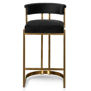 Midnight Black Velvet Bar Stool- Golden Base