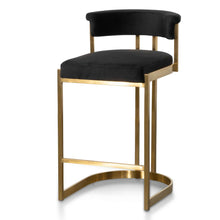 Load image into Gallery viewer, Midnight Black Velvet Bar Stool- Golden Base
