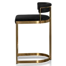 Load image into Gallery viewer, Midnight Black Velvet Bar Stool- Golden Base
