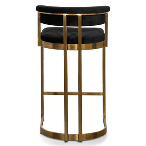 Midnight Black Velvet Bar Stool- Golden Base