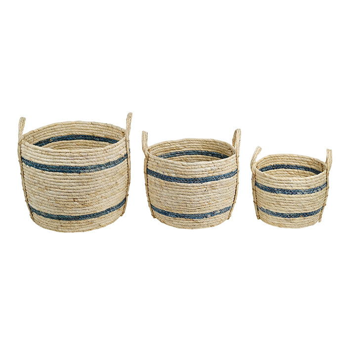 Moda Cornhusk Taupe Blue Baskets