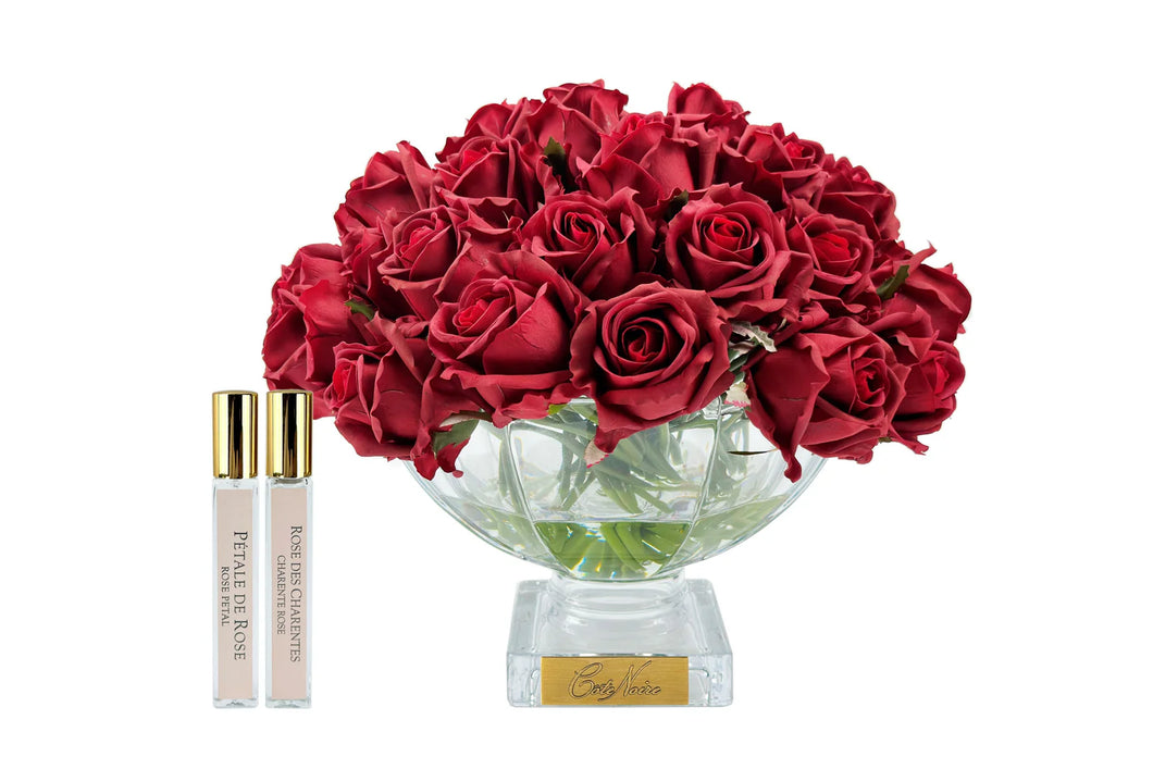 COTE NOIRE LUXURY CENTREPIECE 37 ROSE BUD BOUQUET - RED & GOLD BADGE