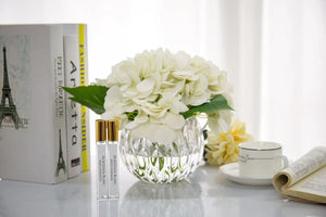 LUXURY RANGE HYDRANGEA'S - IVORY - CRYSTAL VASE