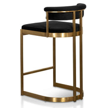 Load image into Gallery viewer, Midnight Black Velvet Bar Stool- Golden Base
