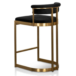 Midnight Black Velvet Bar Stool- Golden Base