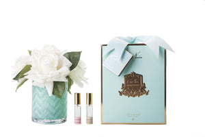 Cote Noire - Herringbone Flower Jade - White Roses