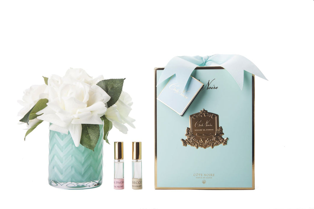Cote Noire - Herringbone Flower Jade - White Roses
